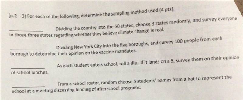 Please help: Sampling methods like Simple random sampling, Stratified sampling etc-example-1