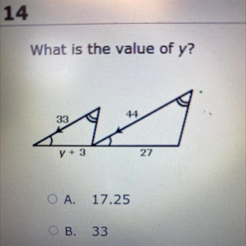 What is the value of y? a.) 17.25 b.) 33 c.) 37 d.) 39-example-1