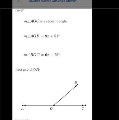 C \qquad m \angle AOC m∠AOC m, angle, A, O, C is a straight angle. m ∠ A O B = 8 x-example-1