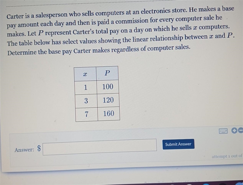 HELP ASAP!!! Carter is a salesperson who sells computers at an electronics store. He-example-1