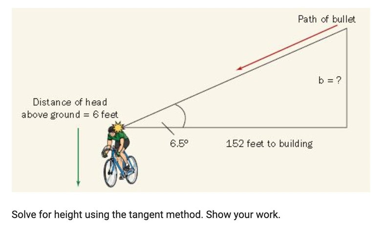 Solve for height using the tangent method. Show your work.-example-1