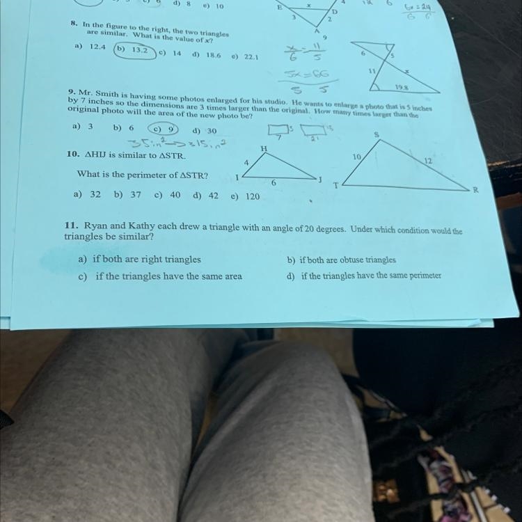 11. Ryan and Kathy each drew a triangle with an angle of 20 degrees. Under which condition-example-1