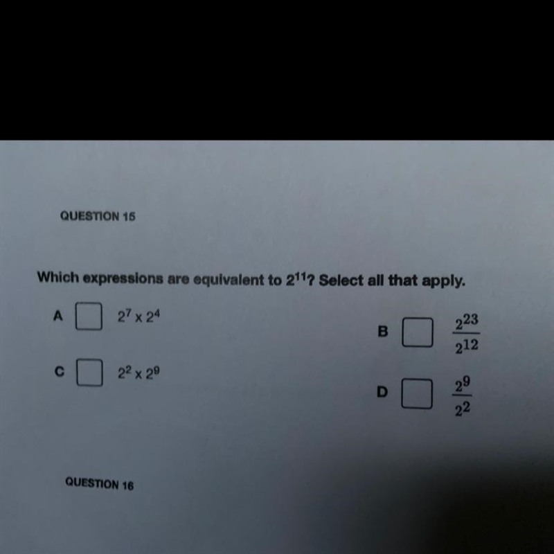 Which expressions are equivalent to 211? Select all that apply. What do the answer-example-1