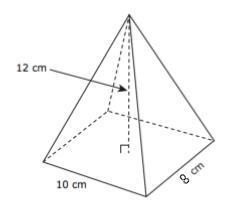 Alina drew a model of a square pyramid. The dimensions of the model are shown in the-example-1