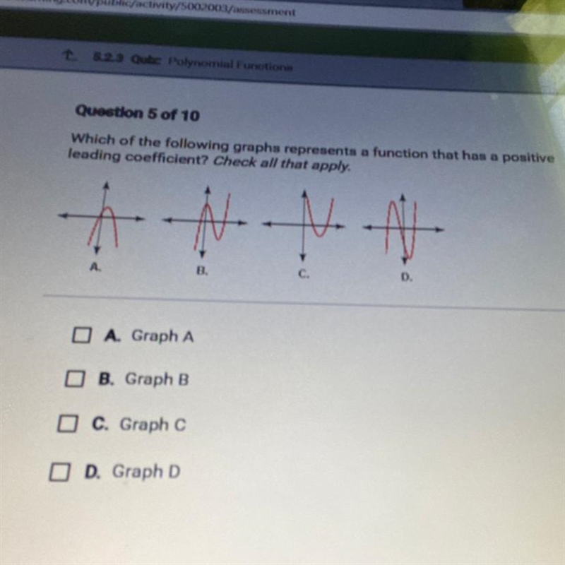 Question 5 of 10 Which of the following graphs represents a function that has a positive-example-1