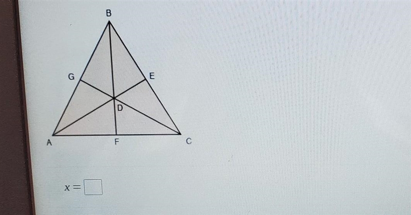 D is the centroid of ABC. What is the value of x when BD=2x+40 and BF =18x?​-example-1