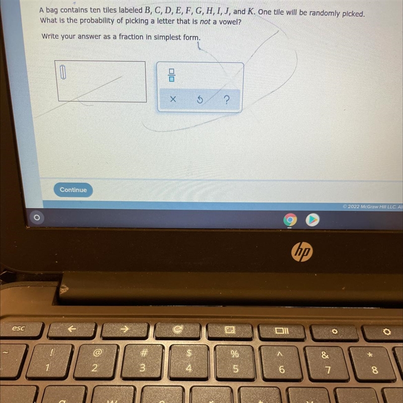 A bag contains ten tlles labeled B, C, D, E, F, G, H, I, J, and K. One tile will be-example-1