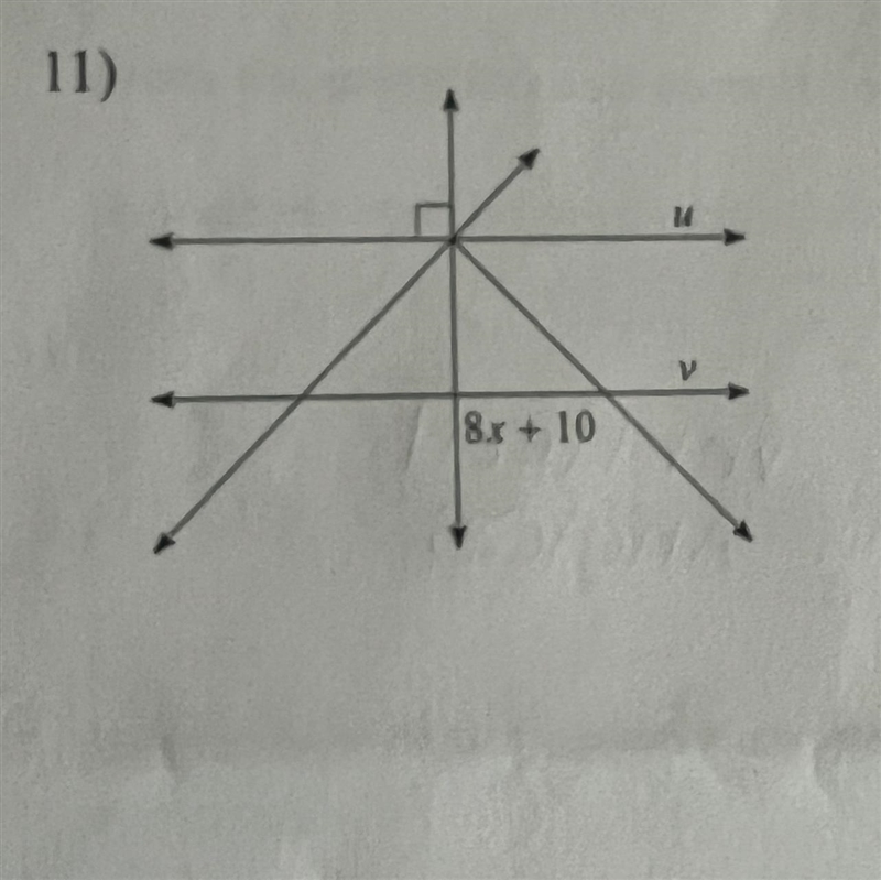 How do I find the value of x that make lines u and v parallel-example-1