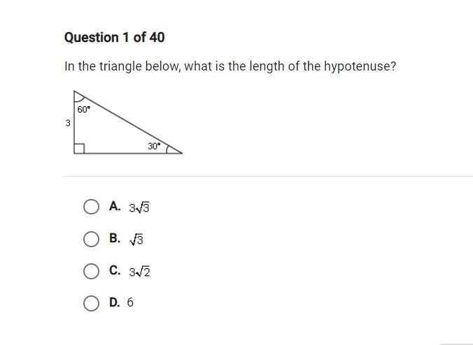 In the triangle below, what is the length of the hypontenuse?-example-1