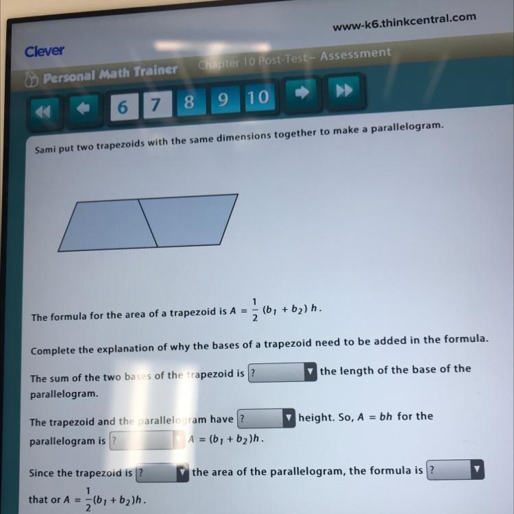 Sami put two trapezoids with the same dimensions together to make a parallelogram-example-1