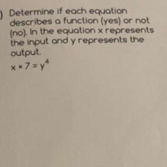 O if each equation describes a function (yes) or not (no). In the equation x represents-example-1