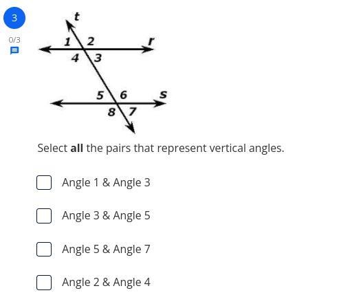 Select all the pairs that represent vertical angles.-example-1