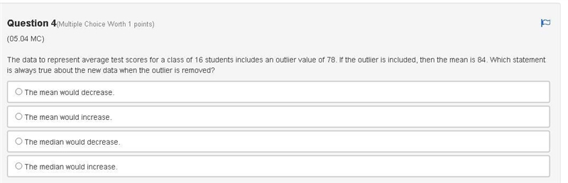 The data to represent average test scores for a class of 16 students includes an outlier-example-1