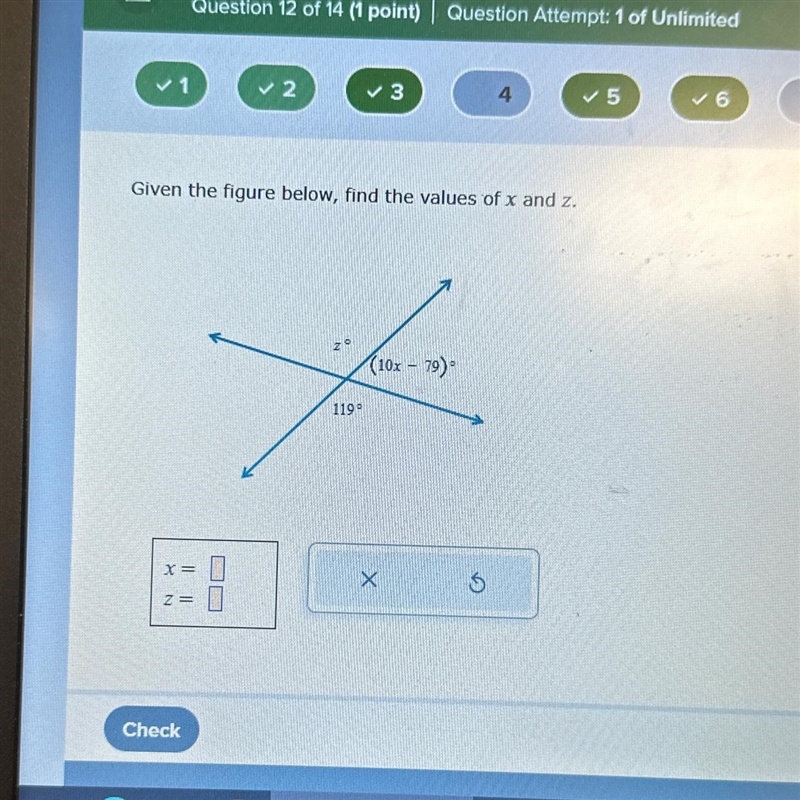 Find the values of x and z !!-example-1