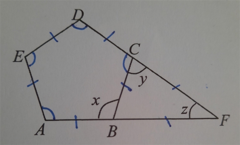 In the diagram, ABCDE is a regular pentagon. The sides AB and DC are produced to meet-example-1