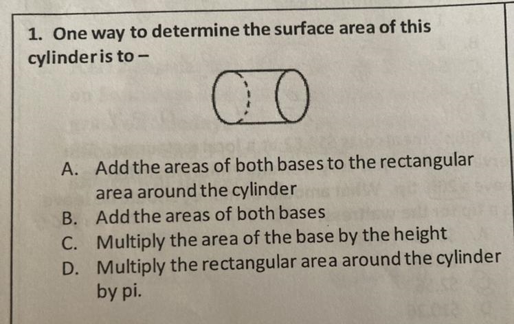 One way to determine the surface area of this cylinder is to--example-1