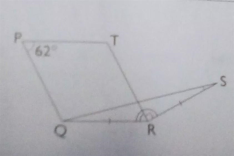 In the figure, PQRT is a parallelogram, QR = RS,-example-1