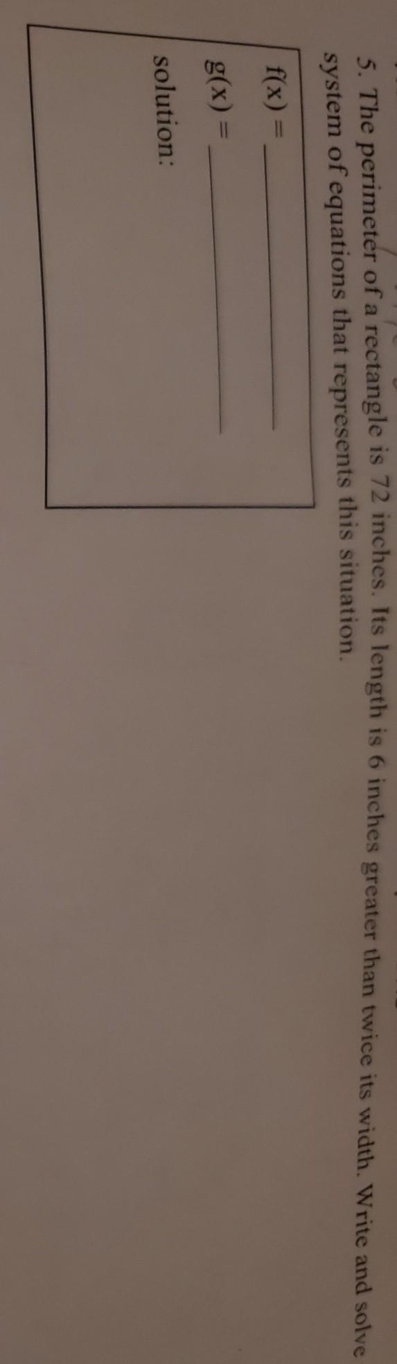 The perimeter of a rectangle is 72 inches. Its length is 6 inches greater than twice-example-1