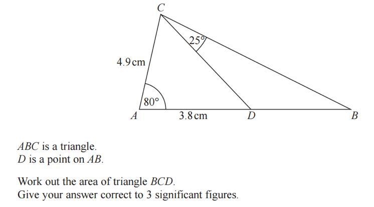 C 250 4.9 cm 80° A 3.8 cm D B ABC is a triangle. D is a point on AB. Work out the-example-1