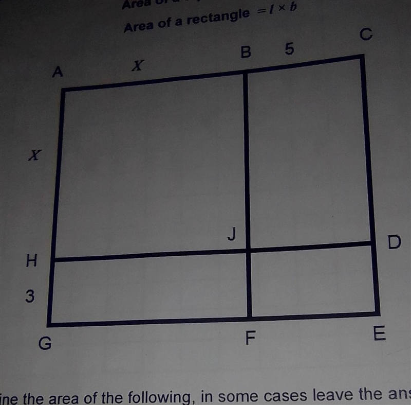 How to determine area of the following,in some cases leave the answer in term of x-example-1