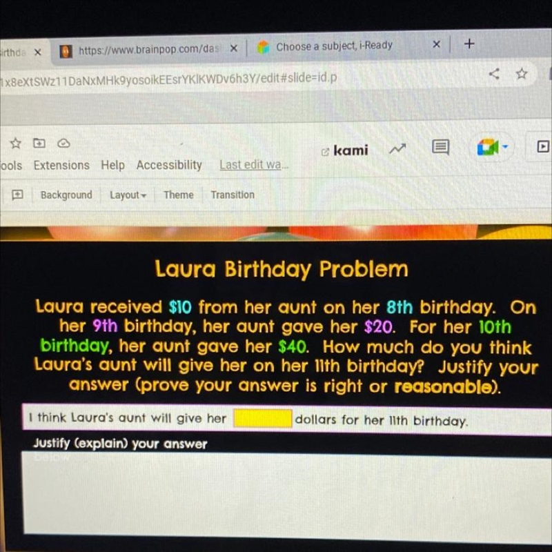 Laura received $10 from her aunt on her 8th birthday. On her 9th birthday, her aunt-example-1