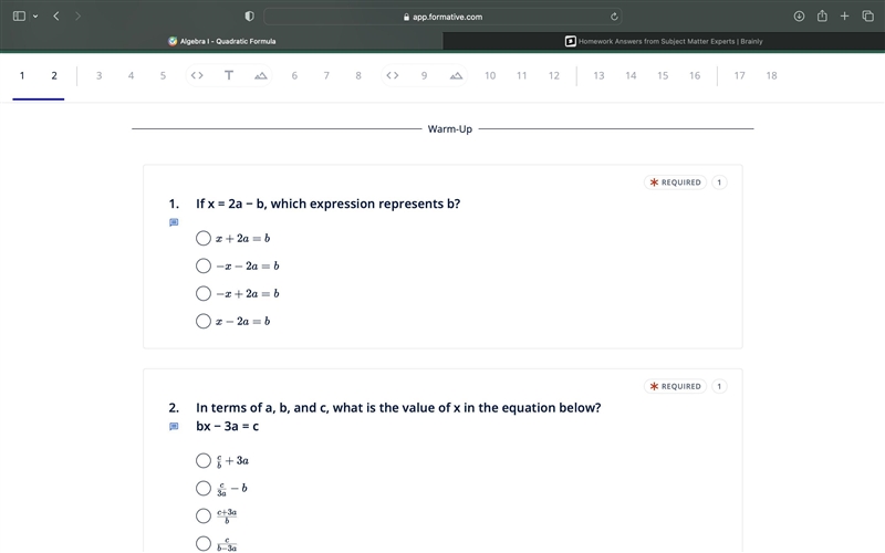 If x = 2a − b, which expression represents b?-example-1