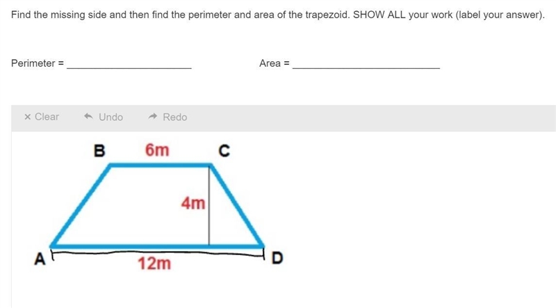 Find the perimeter and area of this trapezoid.-example-1