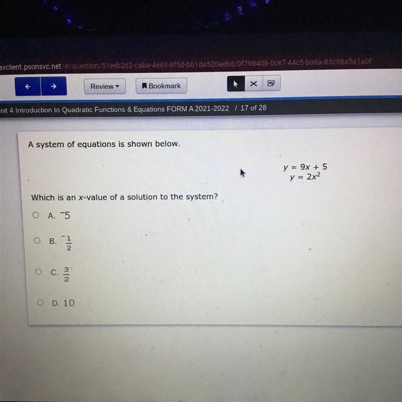 Which is an x-value of a solution to the system-example-1