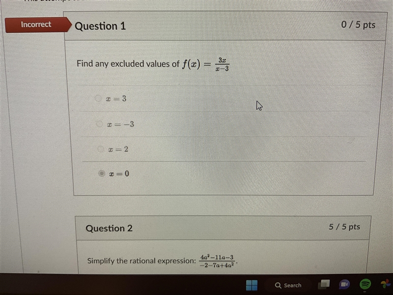 Find any excluded values of f(x) = 3x over x-3-example-1