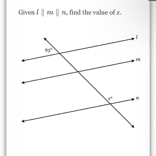 Given l ∥ m ∥ n l∥m∥n, find the value of x.-example-1