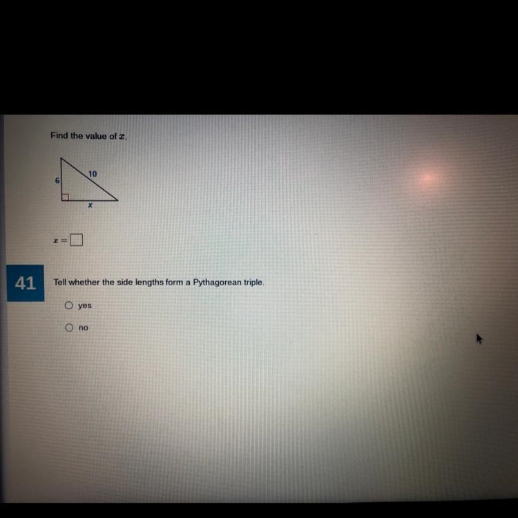 Find the value of X And tell whether the side lengths form a Pythagorean triple-example-1