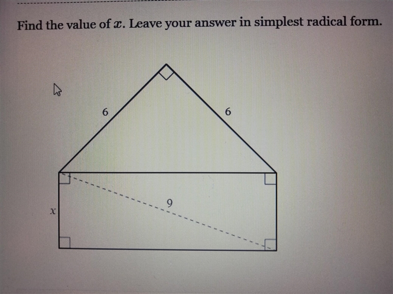 HELP ASAP!!! Find the value of X. Leave your answer in simplest radical form. ​-example-1