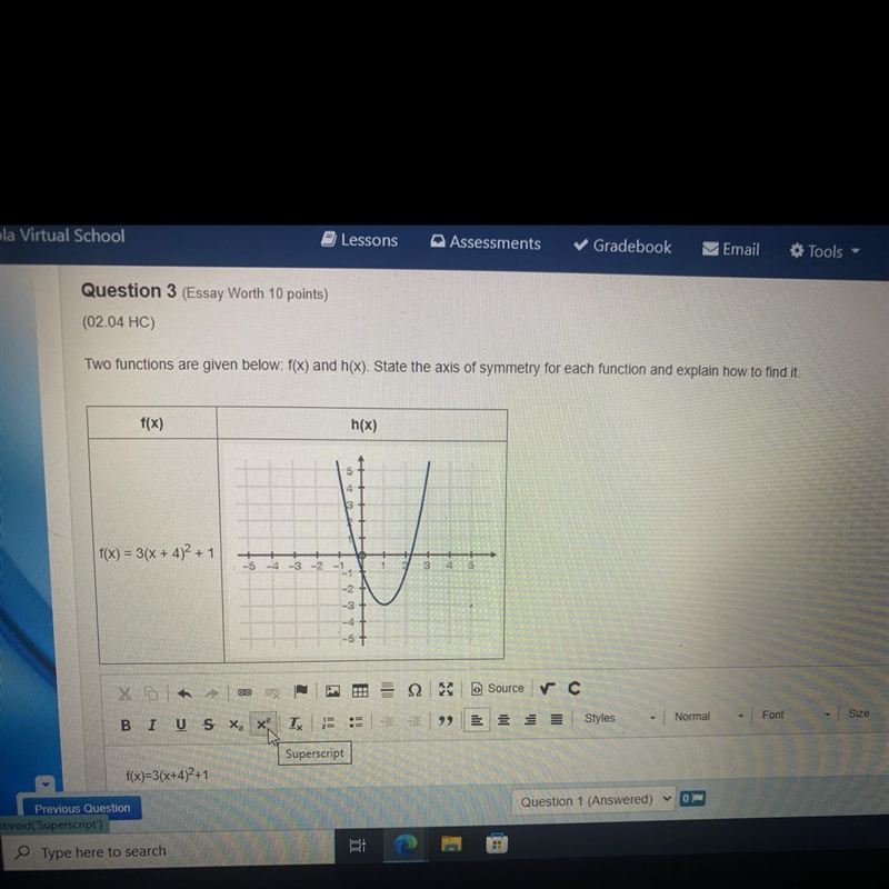 Two functions are given below: f(x) and h(x). State the axis of symmetry for each-example-1