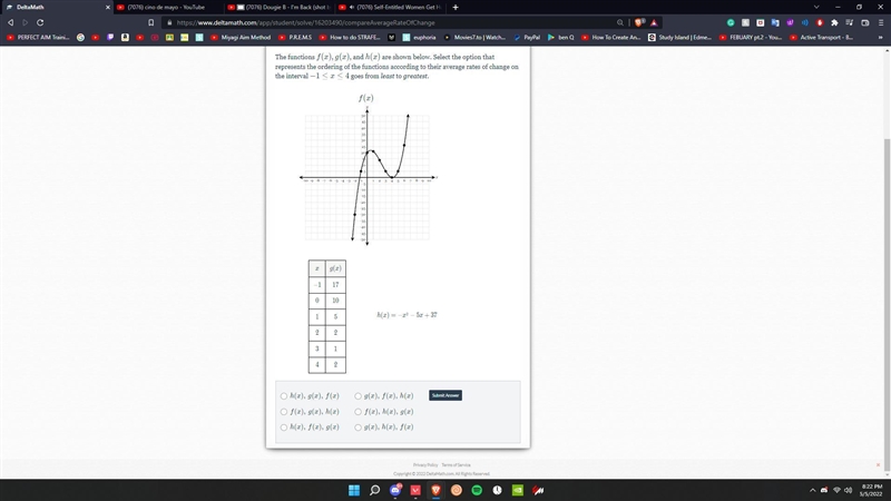 The functions f(x), g(x), and h(x) are shown below. Select the option that represents-example-1