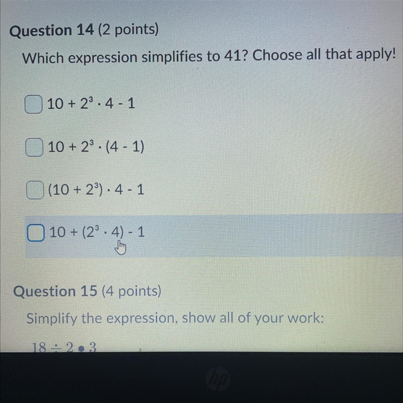 Which expression simplifies to 41? Choose all that apply!-example-1