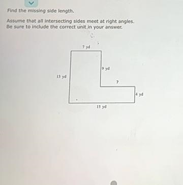 Find the missing side length. Assume that all intersecting sides meet at right angles-example-1