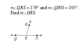 Find angle measure GRS if QRS=179 and QRG= 105-example-1