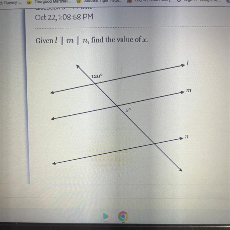 Given l || m n, find the value of x. m-example-1