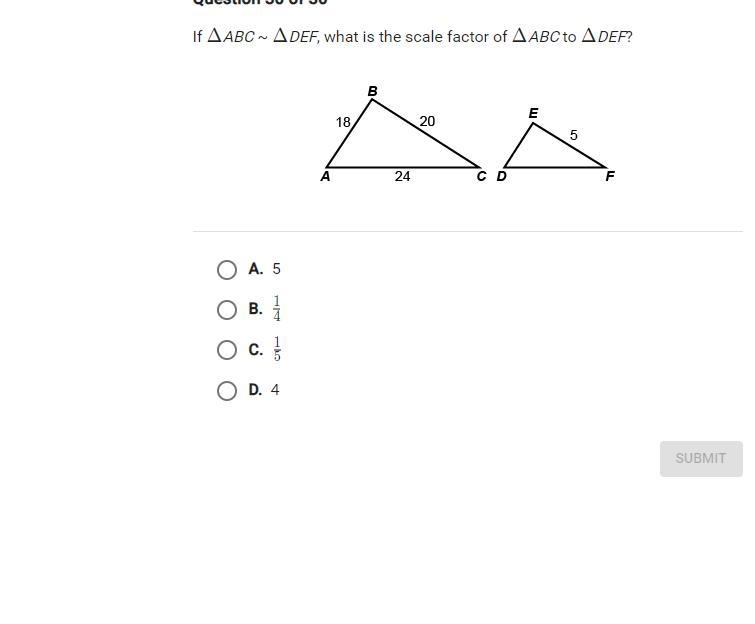 If \DeltaΔABC ~ \DeltaΔDEF, what is the scale factor of \DeltaΔABC to \DeltaΔDEF?-example-1