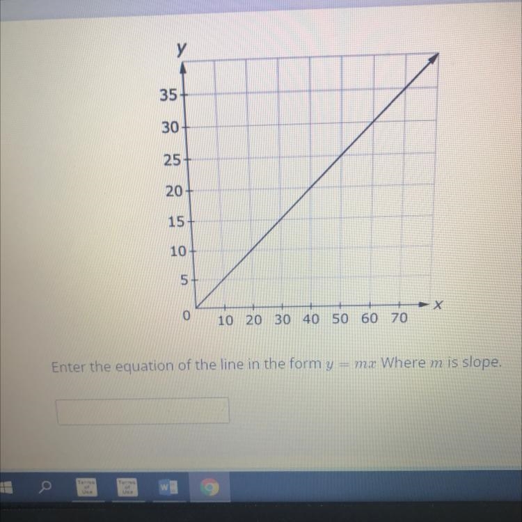 PLS ANSWER ASAP! Enter the equation of the line in the form y=mx Where m is slope-example-1