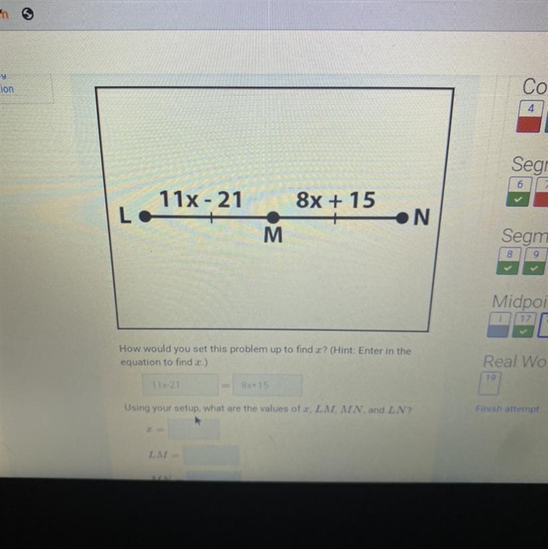 Someone help me please Finding the values of x,lm,mn and LN-example-1