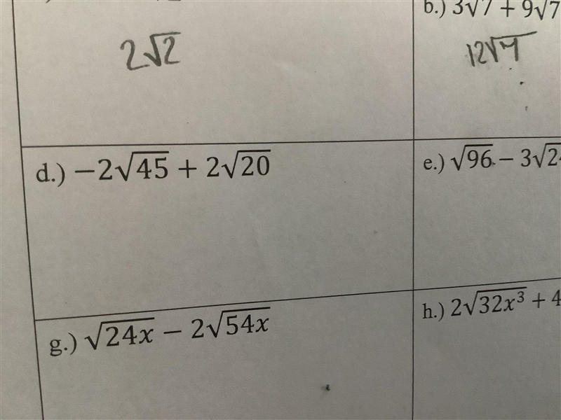 What is negative 2 square root of 45 plus 2 square root of 20-example-1