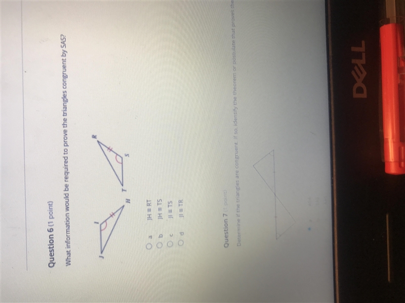 What information would be required to prove the triangles are congruent by SAS?-example-1