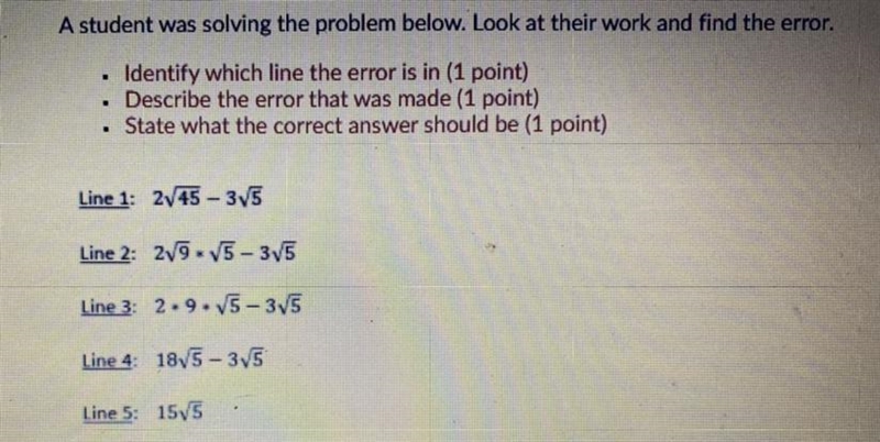 A student was solving the problem below. Look at their work and find the error. . • Identify-example-1