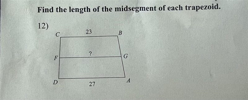 Find the length of the midsegment of each trapezoid. 12)-example-1