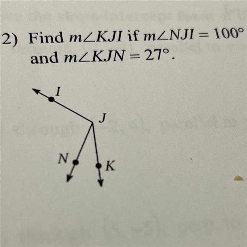 = Find mZKJI if mZNJI = 100° and mZKIN = 27°.-example-1