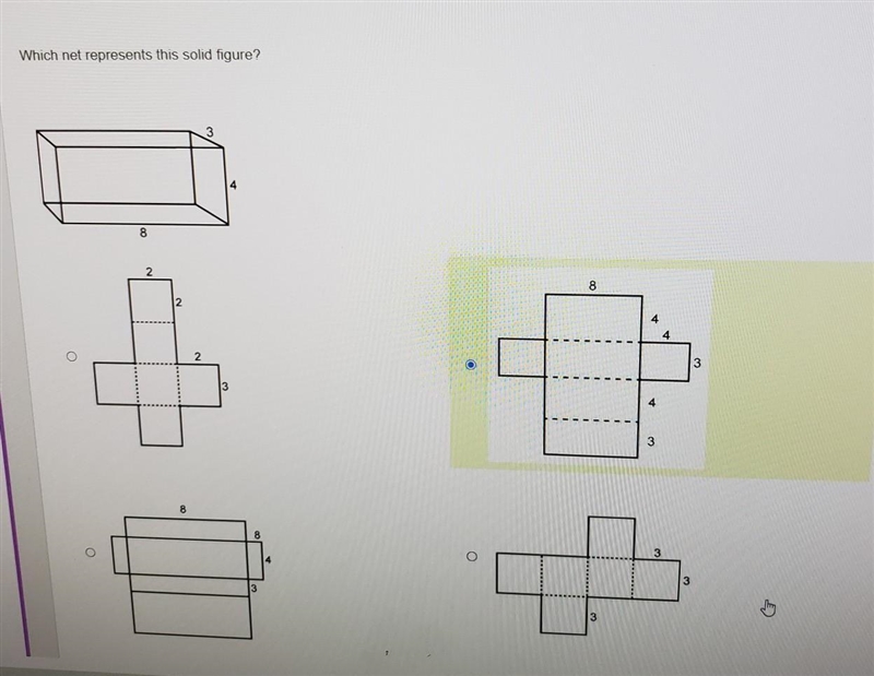 Which net represents this solid figure? Please help, so that I'll get a 100%​-example-1