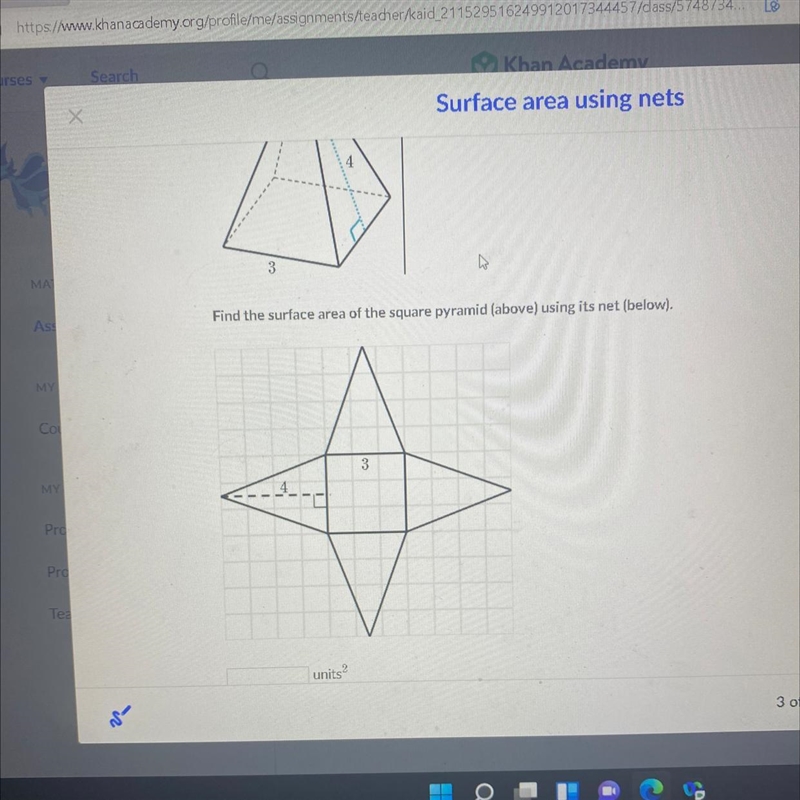 Find the surface area of the square pyramid (above) using its net (below)-example-1