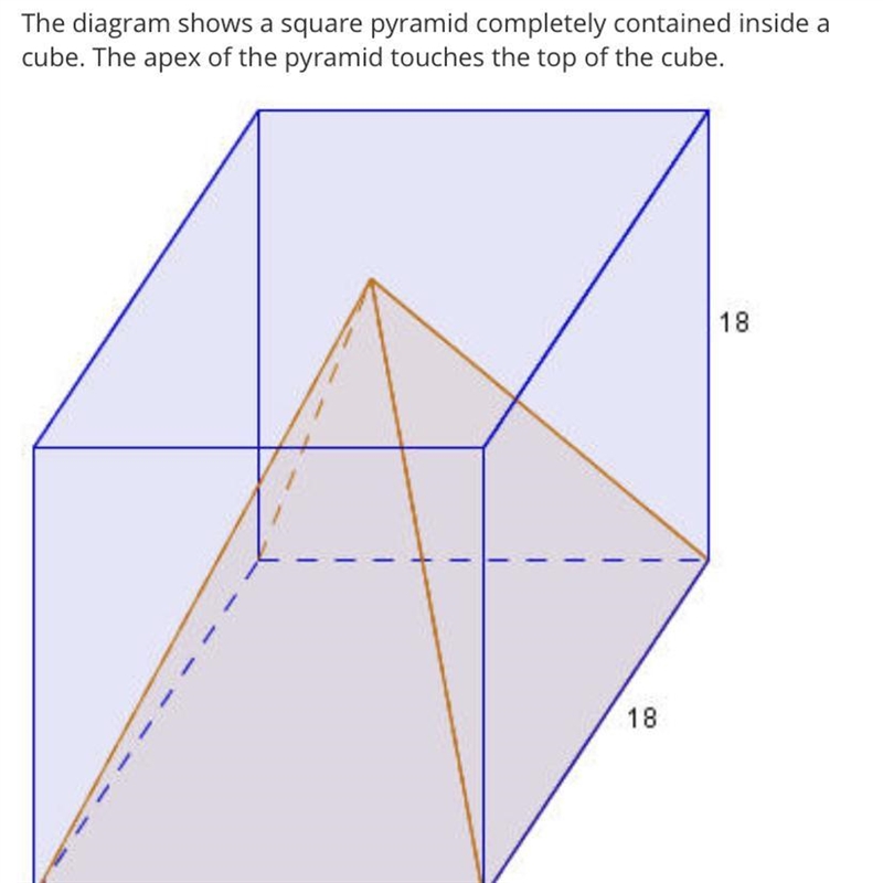 The diagram shows a square pyramid completely contained inside a cube. The apex of-example-1