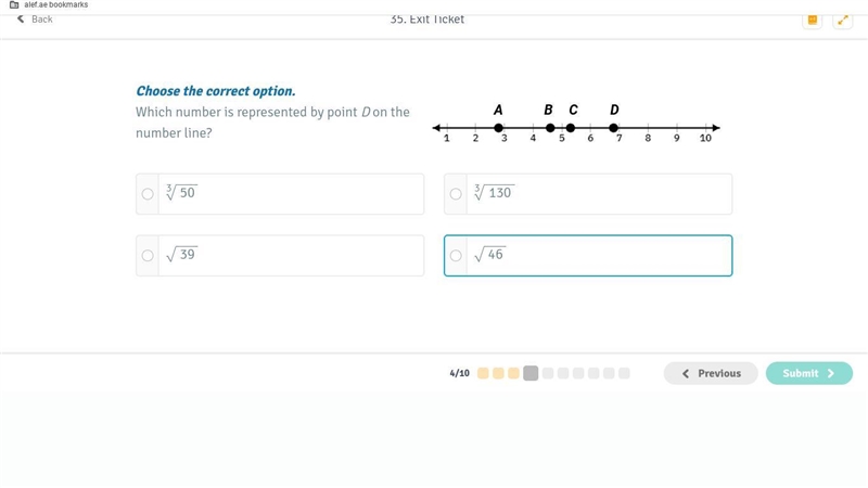 Which number is represented by point d on the number line-example-1